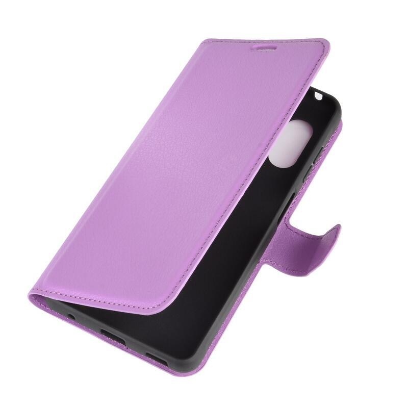 Litchi PU bőr pénztárca tok Samsung Galaxy Xcover Pro készülékhez - lila