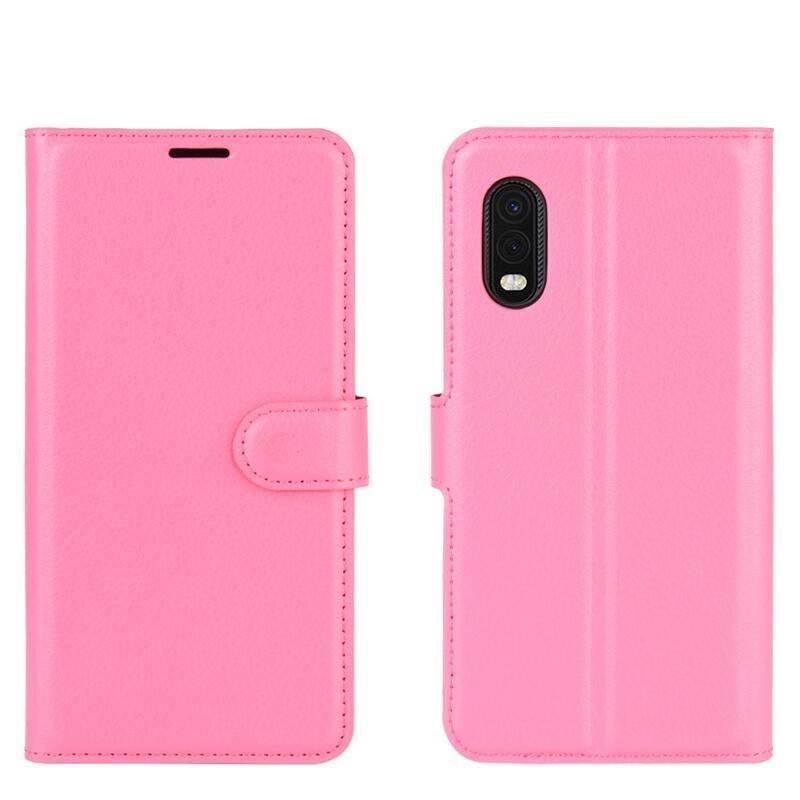 Litchi PU bőr pénztárca tok Samsung Galaxy Xcover Pro - rózsaszínű