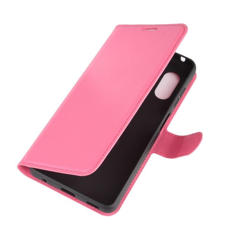 Litchi PU bőr pénztárca tok Samsung Galaxy Xcover Pro - rózsaszínű