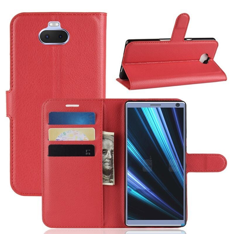 Litchi PU bőr pénztárca tok Sony Xperia 10 - piros