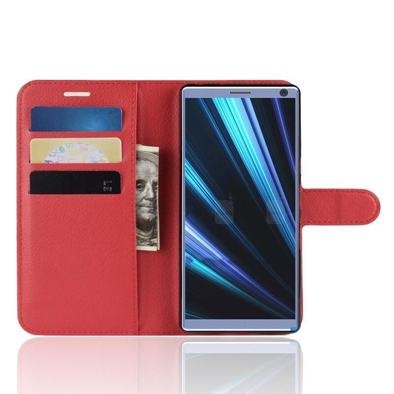 Litchi PU bőr pénztárca tok Sony Xperia 10 - piros