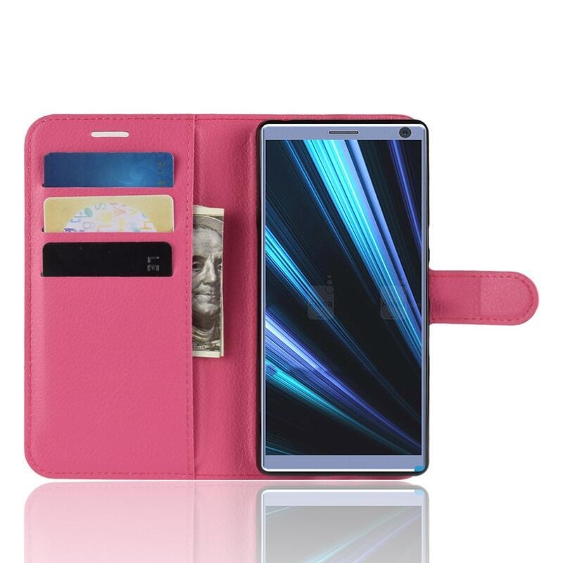 Litchi PU bőr pénztárca tok Sony Xperia 10 - rózsaszínű