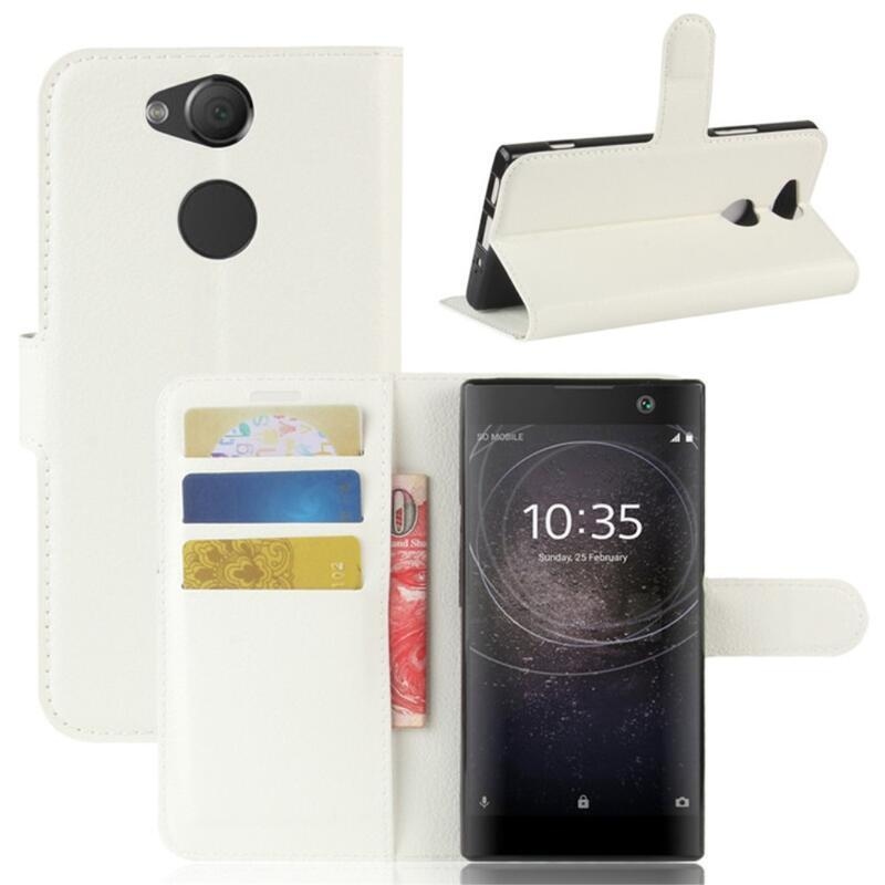 Litchi PU bőr pénztárca tok Sony Xperia XA2 készülékhez - fehér