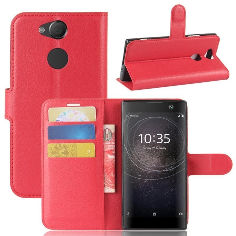 Litchi PU bőr pénztárca tok Sony Xperia XA2 - piros