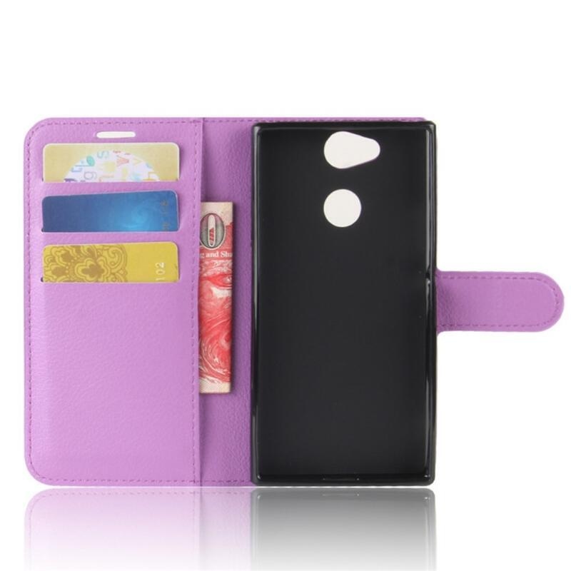 Litchi PU bőr pénztárca tok Sony Xperia XA2 készülékhez - lila