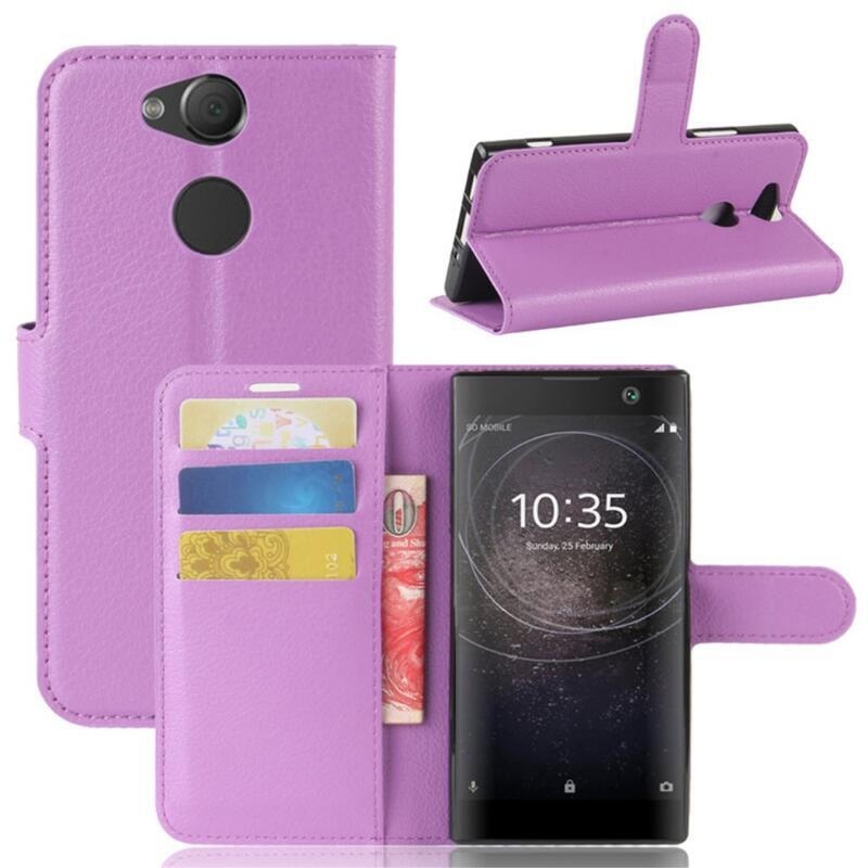 Litchi PU bőr pénztárca tok Sony Xperia XA2 készülékhez - lila