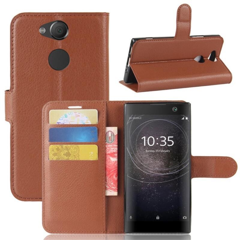 Litchi PU bőr pénztárca tok Sony Xperia XA2-hez - barna