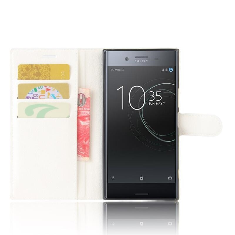 Litchi PU bőr pénztárca tok a Sony Xperia XZ Premium készülékhez - fehér