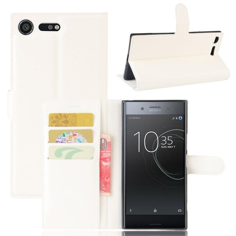Litchi PU bőr pénztárca tok a Sony Xperia XZ Premium készülékhez - fehér