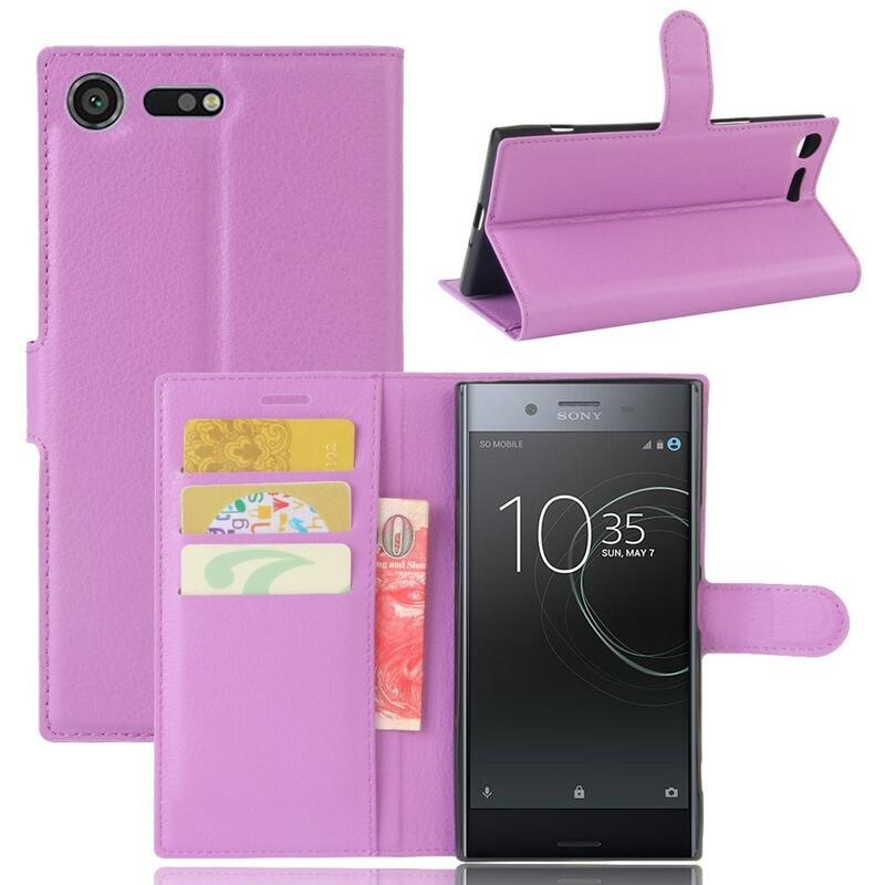 Litchi PU bőr pénztárca tok Sony Xperia XZ Premiumhoz - lila