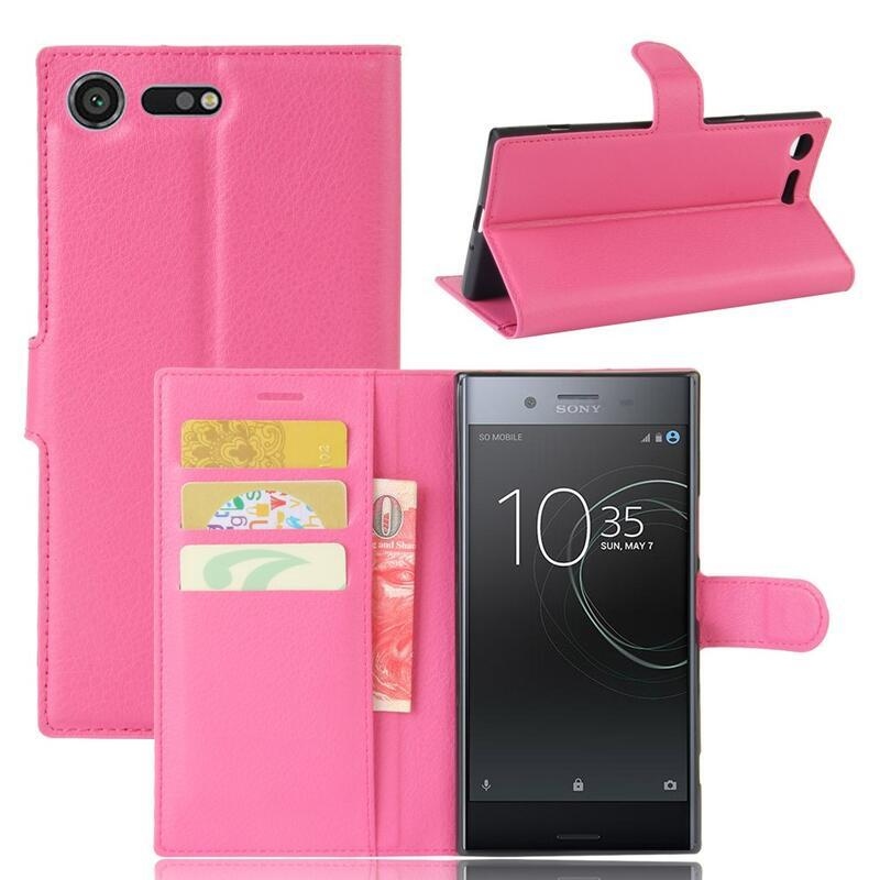 Litchi PU bőr pénztárca tok Sony Xperia XZ Premiumhoz - rózsaszínű