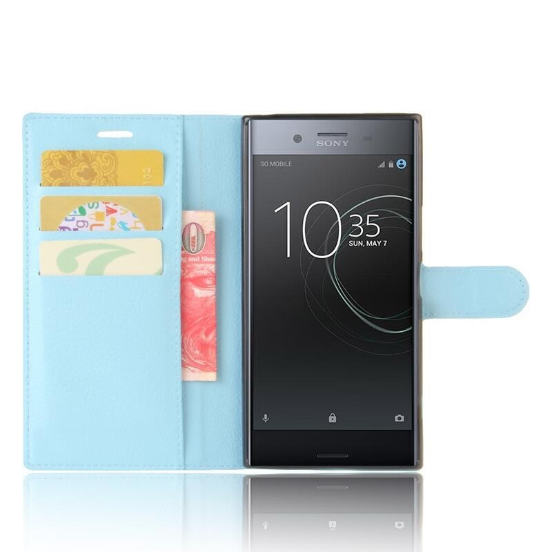 Litchi PU bőr pénztárca tok Sony Xperia XZ Premiumhoz - világoskék színű