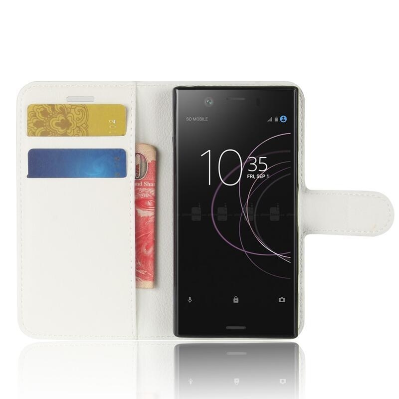 Litchi PU bőr pénztárca tok Sony Xperia XZ1 Compact-hoz - fehér
