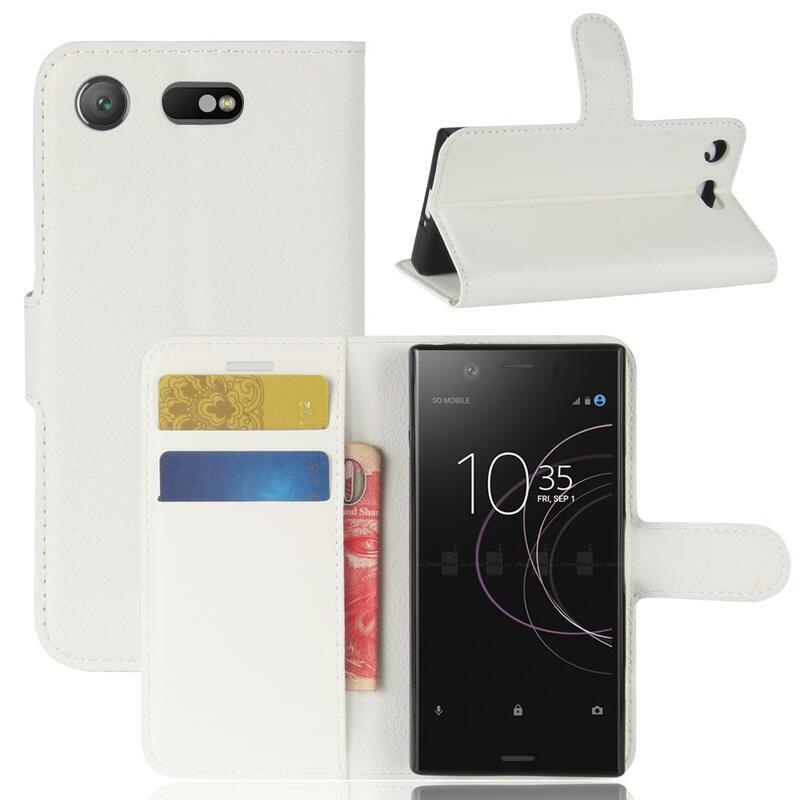 Litchi PU bőr pénztárca tok Sony Xperia XZ1 Compact-hoz - fehér
