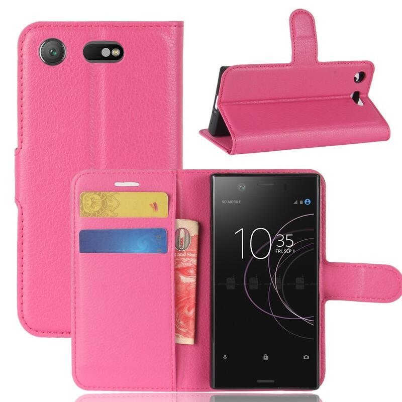 Litchi PU bőr pénztárca tok Sony Xperia XZ1 Compact - rózsaszínű