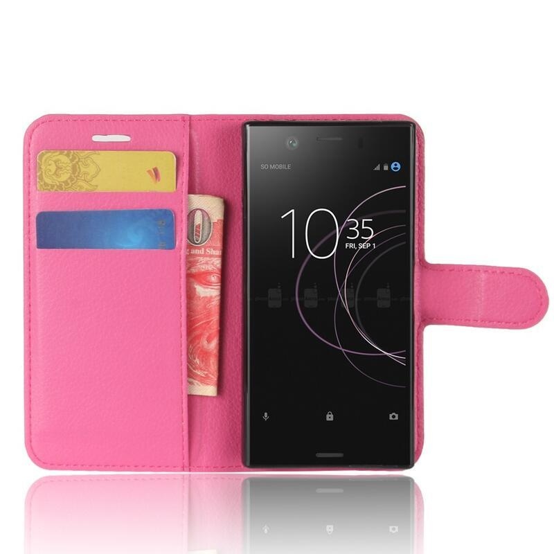 Litchi PU bőr pénztárca tok Sony Xperia XZ1 Compact - rózsaszínű