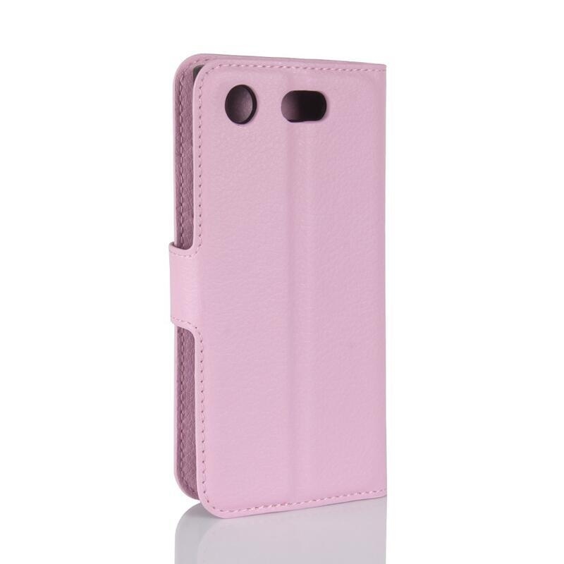 Litchi PU bőr pénztárca tok a Sony Xperia XZ1 Compact-hoz - rózsaszínű