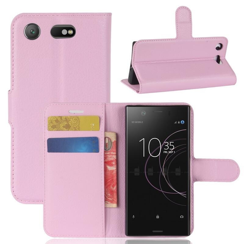 Litchi PU bőr pénztárca tok a Sony Xperia XZ1 Compact-hoz - rózsaszínű