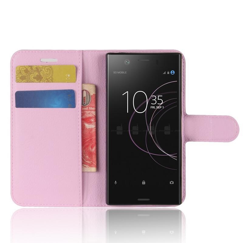 Litchi PU bőr pénztárca tok a Sony Xperia XZ1 Compact-hoz - rózsaszínű