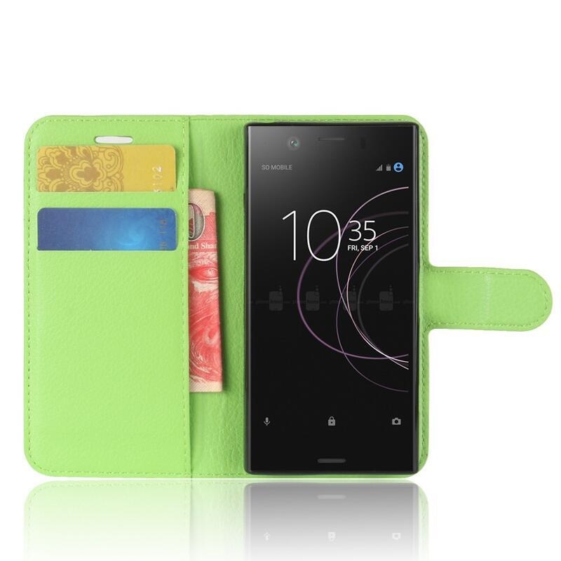 Litchi PU bőr pénztárca tok Sony Xperia XZ1 Compact-hoz - zöld