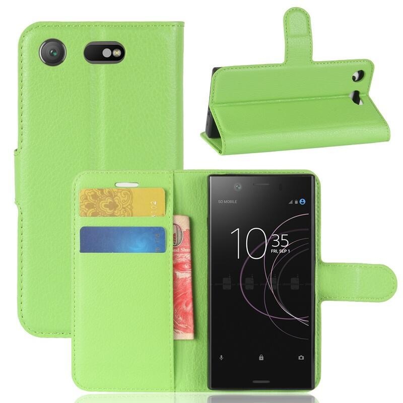 Litchi PU bőr pénztárca tok Sony Xperia XZ1 Compact-hoz - zöld