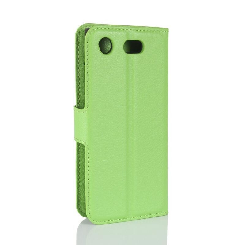 Litchi PU bőr pénztárca tok Sony Xperia XZ1 Compact-hoz - zöld