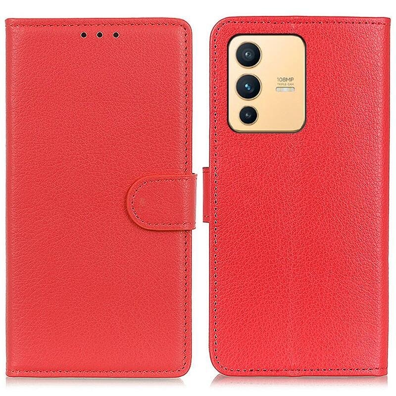 Litchi PU bőr pénztárca tok a Vivo V23 5G-hez - piros