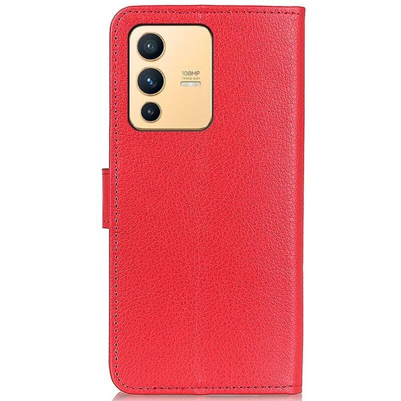 Litchi PU bőr pénztárca tok a Vivo V23 5G-hez - piros