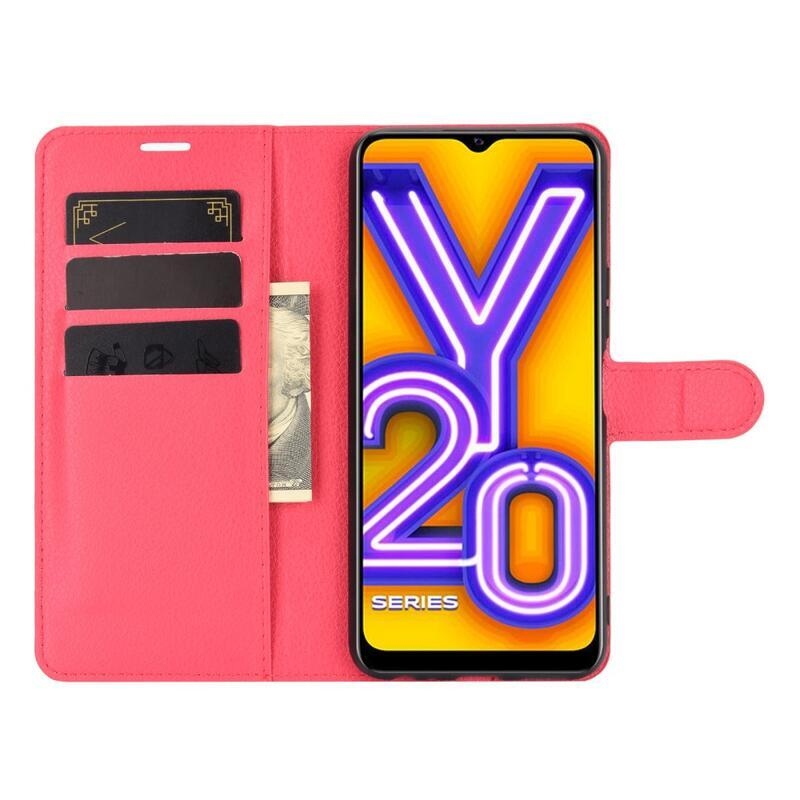 Litchi PU bőr pénztárca tok Vivo Y20s/Y11s - piros