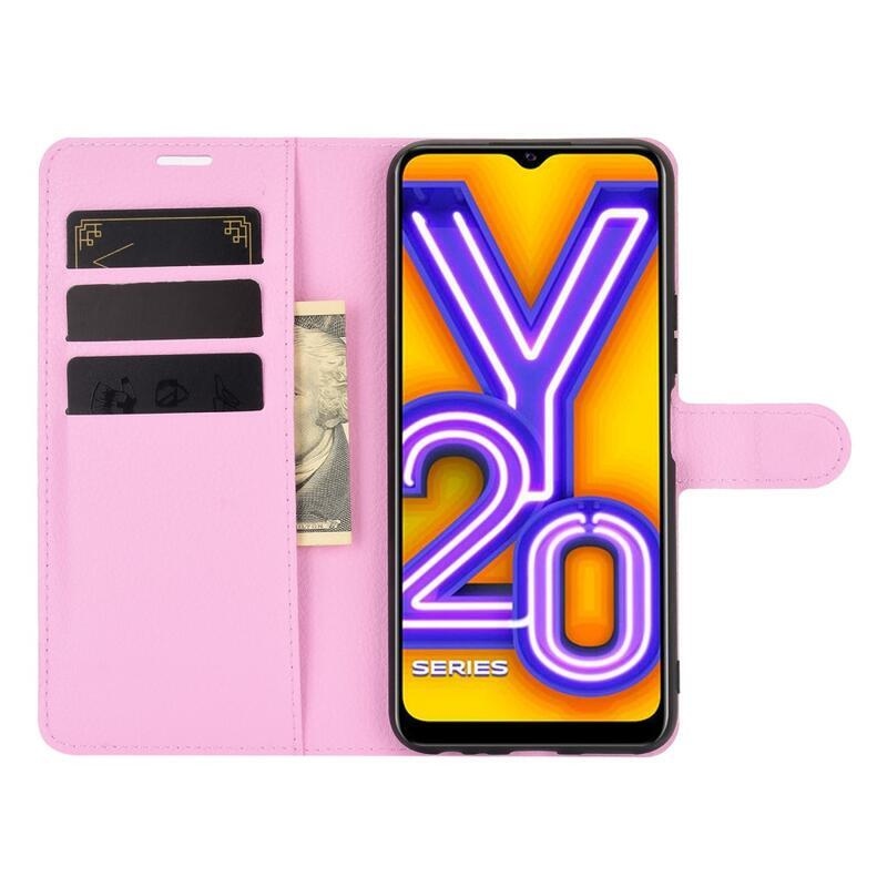 Litchi PU bőr pénztárca tok Vivo Y20s/Y11s - rózsaszínű