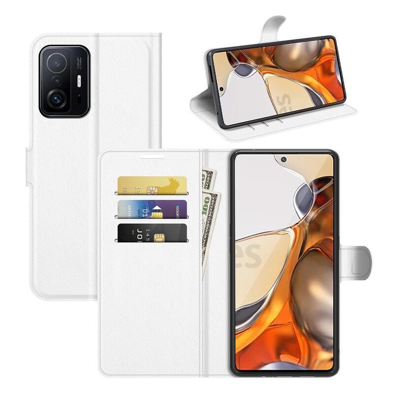 Litchi PU bőr pénztárca tok Xiaomi 11T/11T Pro - fehér