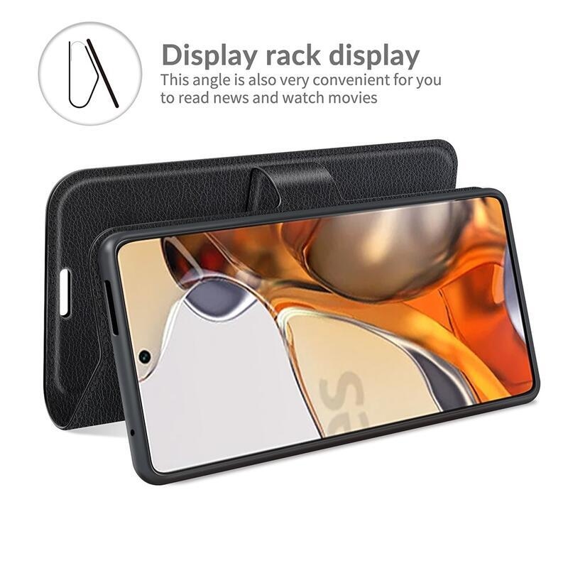 Litchi PU bőr pénztárca tok a Xiaomi 11T/11T Pro-hoz - fekete
