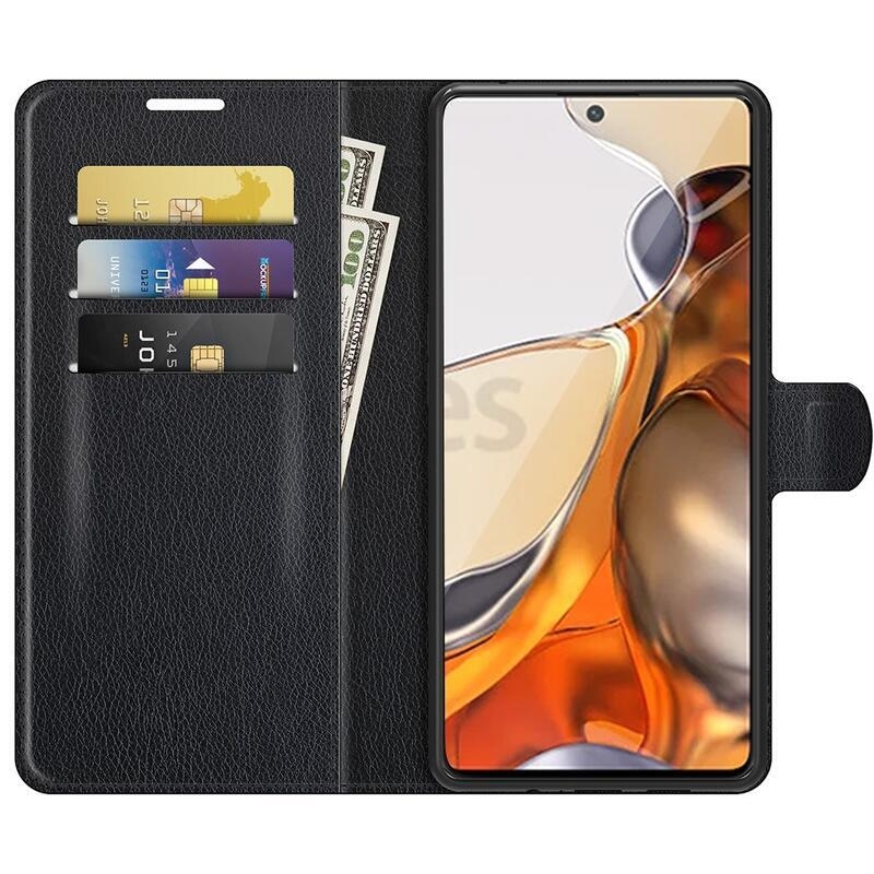 Litchi PU bőr pénztárca tok a Xiaomi 11T/11T Pro-hoz - fekete