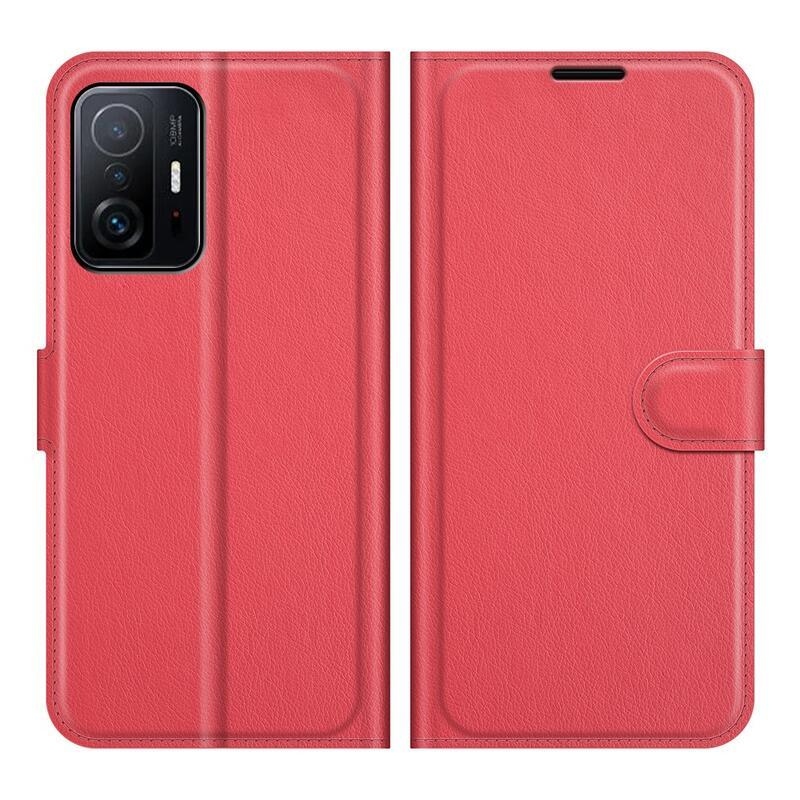 Litchi PU bőr pénztárca tok Xiaomi 11T/11T Pro - piros
