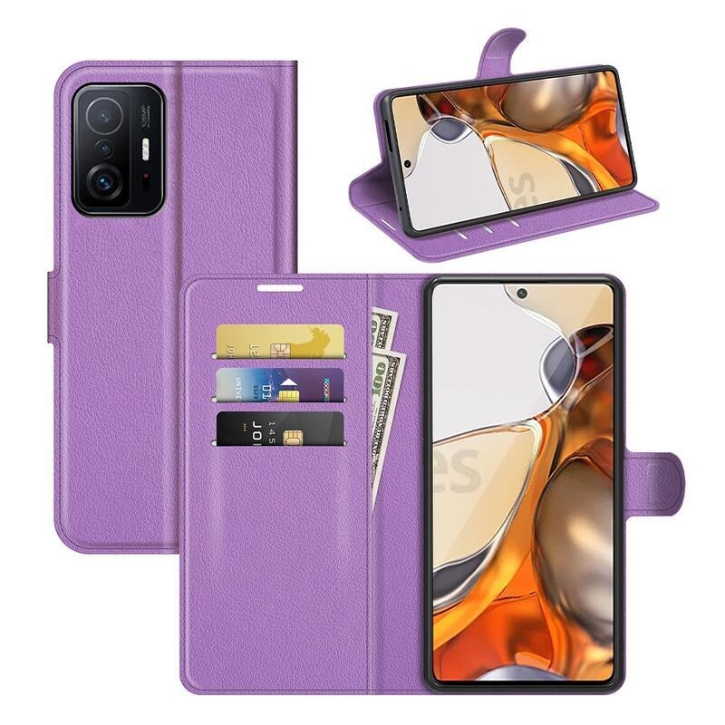 Litchi PU bőr pénztárca tok Xiaomi 11T/11T Pro - lila