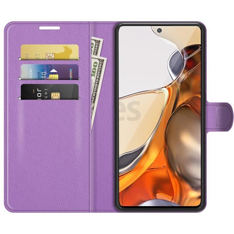 Litchi PU bőr pénztárca tok Xiaomi 11T/11T Pro - lila