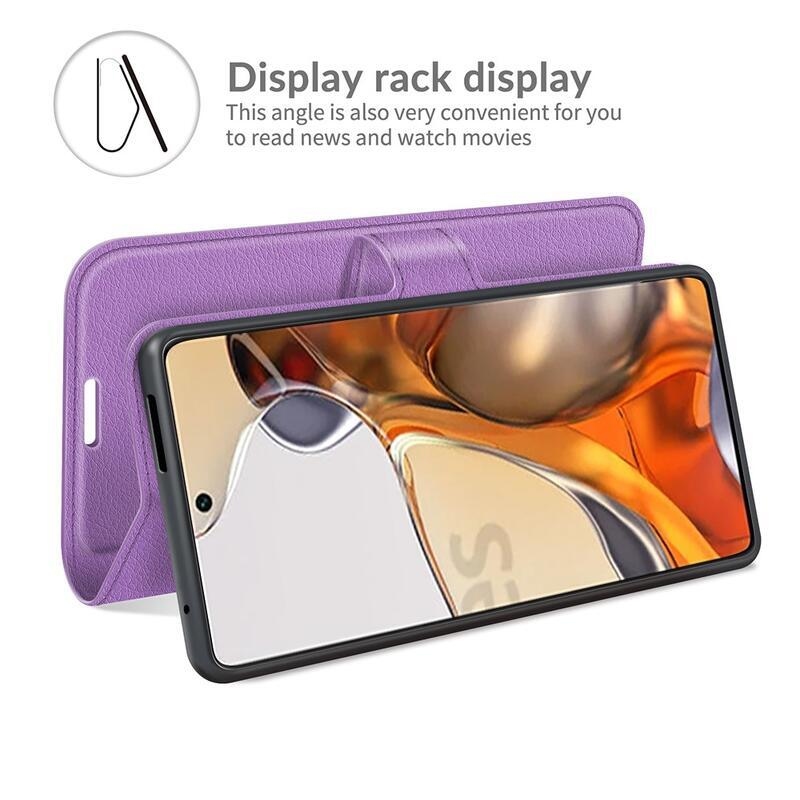 Litchi PU bőr pénztárca tok Xiaomi 11T/11T Pro - lila