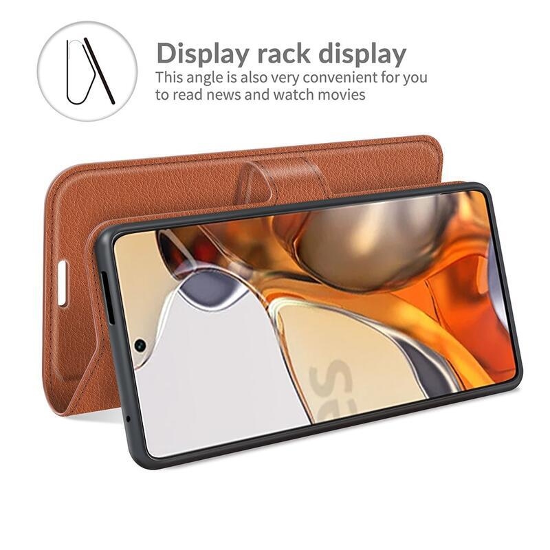 Litchi PU bőr pénztárca tok Xiaomi 11T/11T Pro - barna