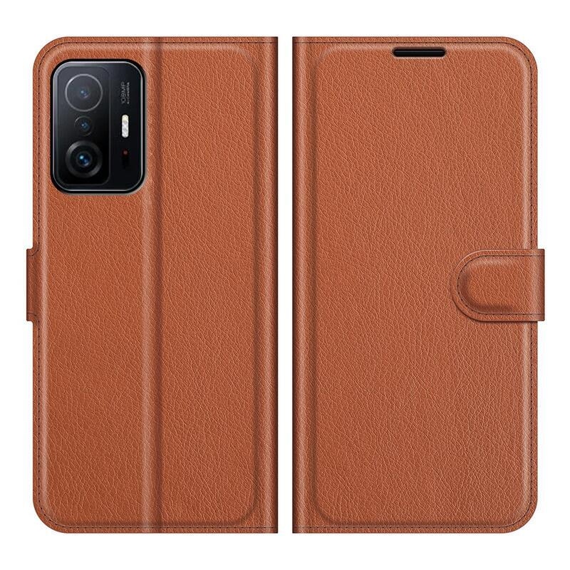 Litchi PU bőr pénztárca tok Xiaomi 11T/11T Pro - barna