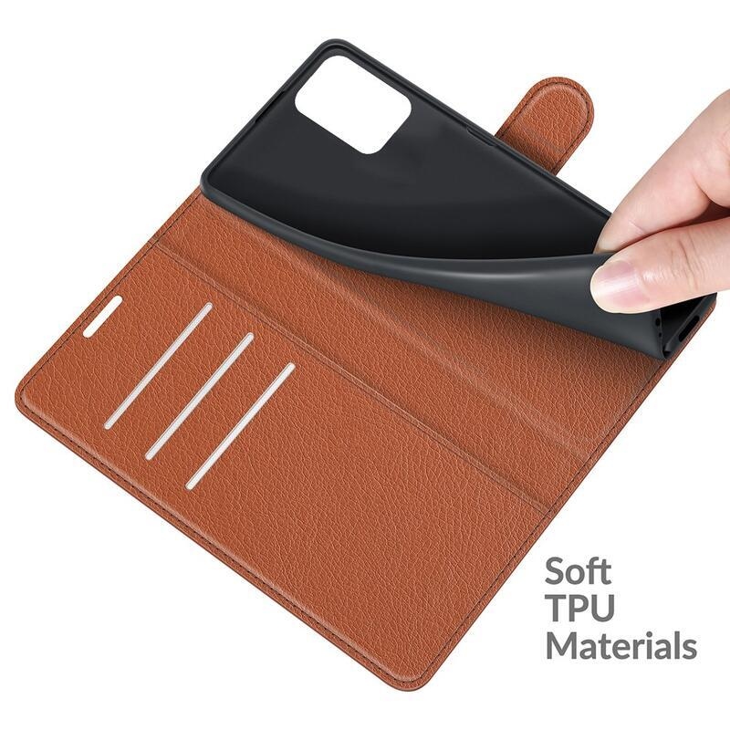 Litchi PU bőr pénztárca tok Xiaomi 11T/11T Pro - barna