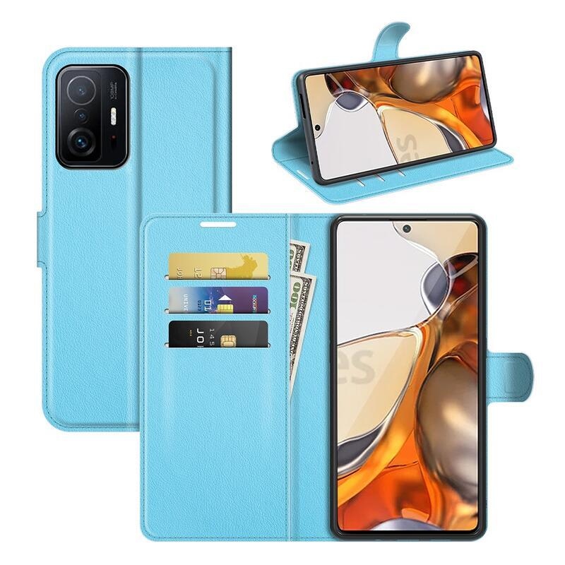 Litchi PU bőr pénztárca tok Xiaomi 11T/11T Pro - kék