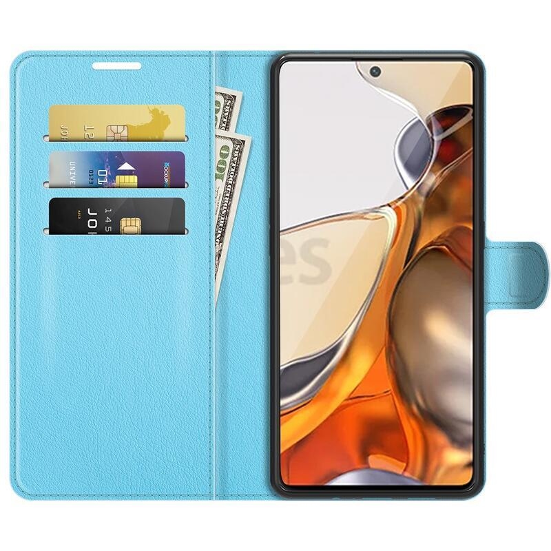 Litchi PU bőr pénztárca tok Xiaomi 11T/11T Pro - kék