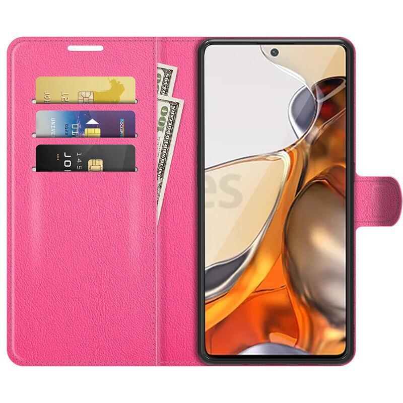 Litchi PU bőr pénztárca tok Xiaomi 11T/11T Pro - rózsaszínű