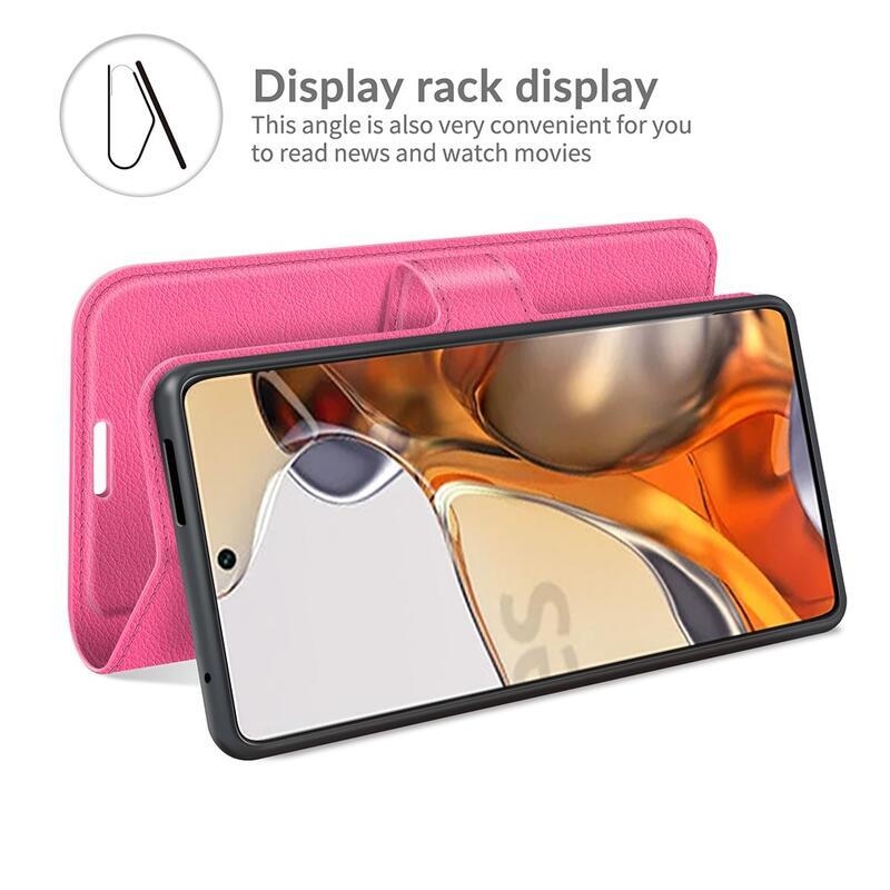 Litchi PU bőr pénztárca tok Xiaomi 11T/11T Pro - rózsaszínű