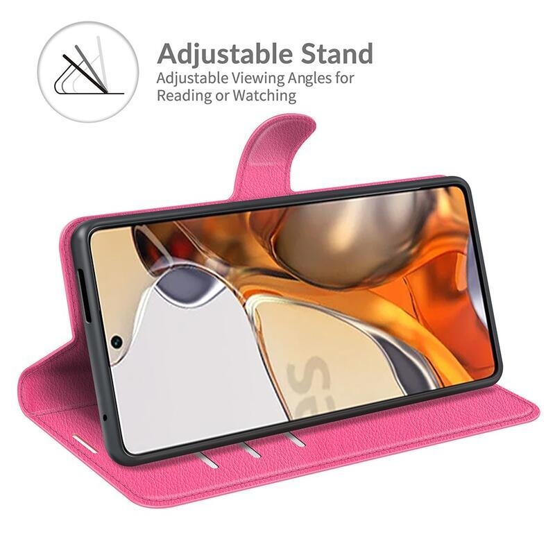 Litchi PU bőr pénztárca tok Xiaomi 11T/11T Pro - rózsaszínű
