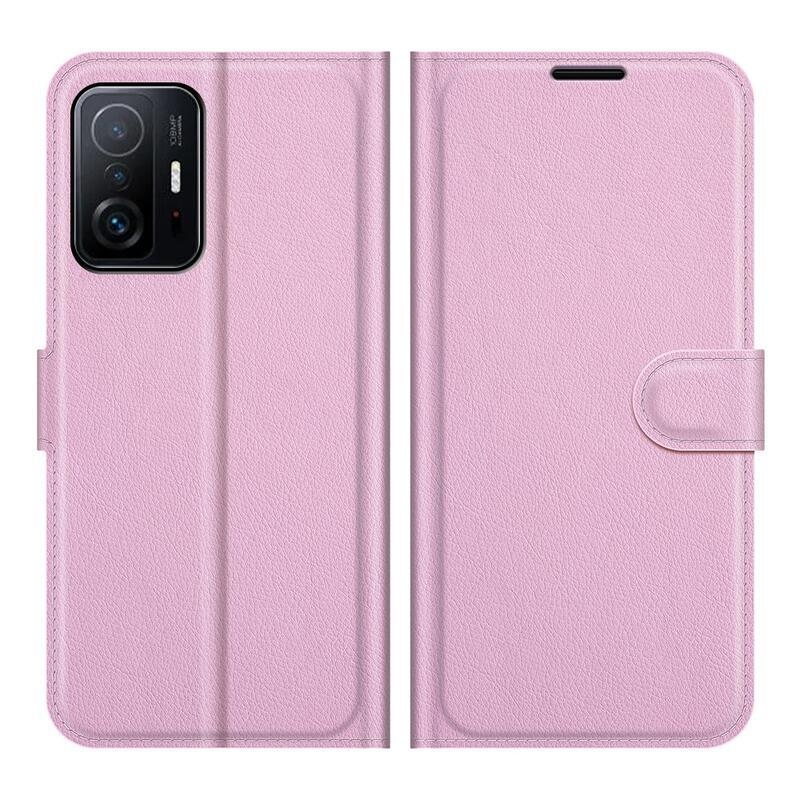 Litchi PU bőr pénztárca tok Xiaomi 11T/11T Pro - rózsaszínű