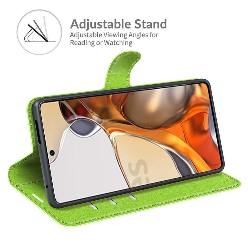 Litchi PU bőr pénztárca tok Xiaomi 11T/11T Pro - zöld