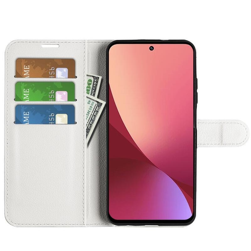 Litchi PU bőr pénztárca tok Xiaomi 12 Lite-hoz - fehér