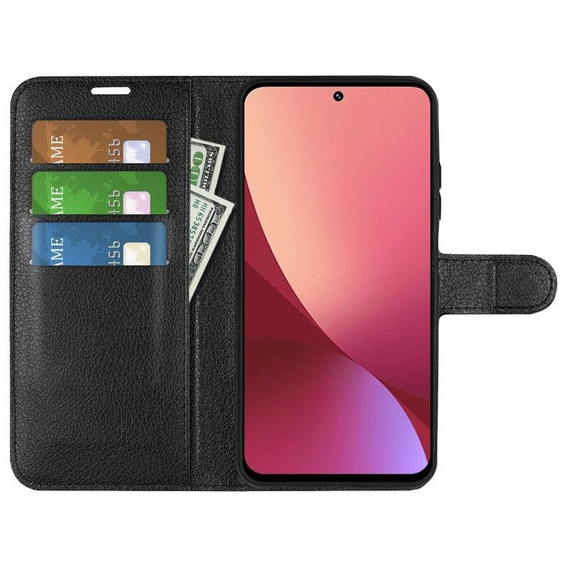 Litchi PU bőr pénztárca tok Xiaomi 12 Lite-hoz - fekete