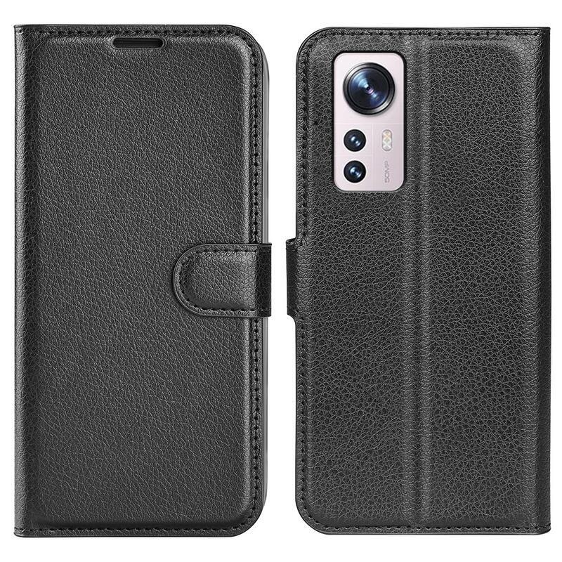 Litchi PU bőr pénztárca tok Xiaomi 12 Lite-hoz - fekete